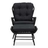 Dex loungestoel tuin met voetenbank | touw + aluminium | Lava Grey