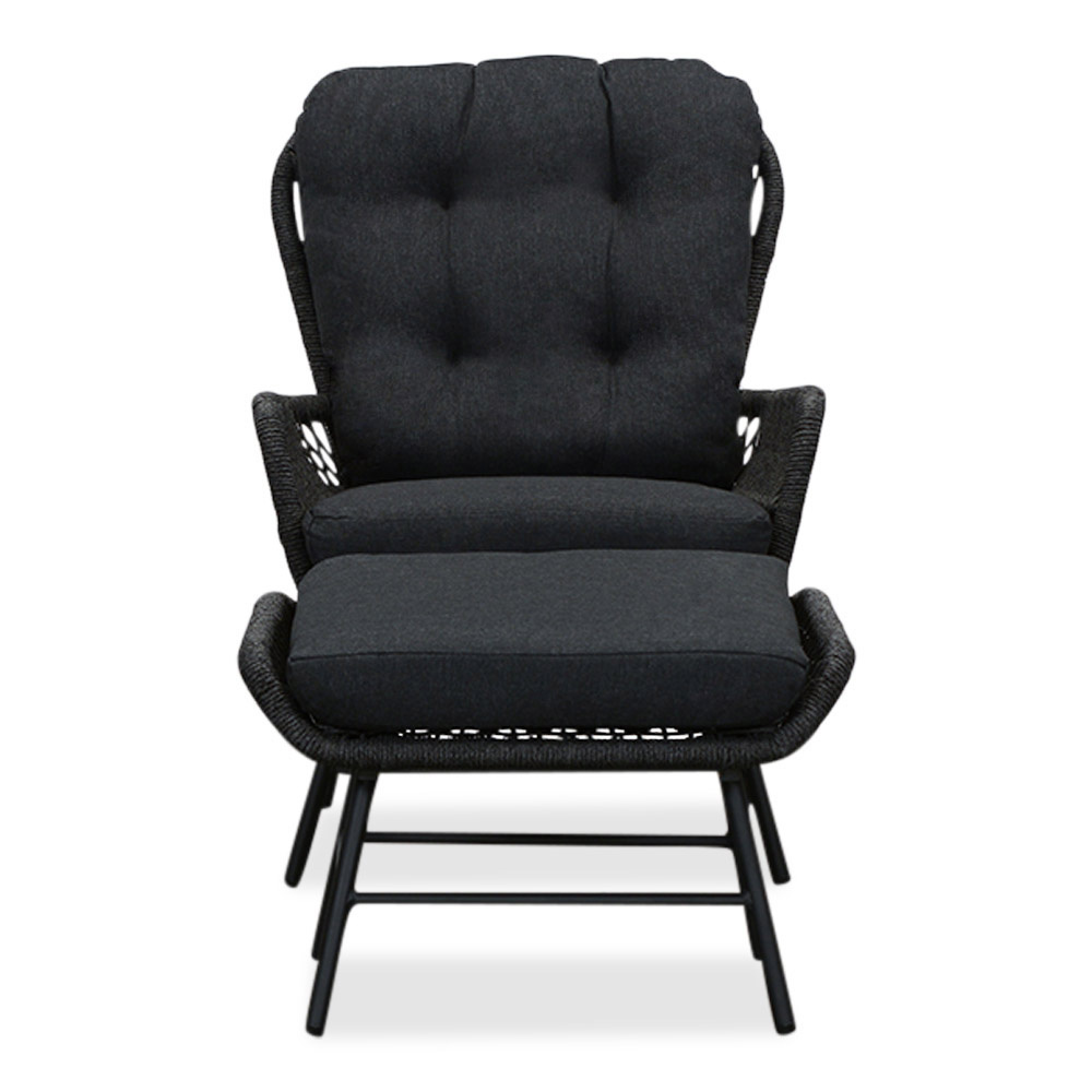 Dex loungestoel tuin incl. voetenbank | touw + aluminium | Lava Grey