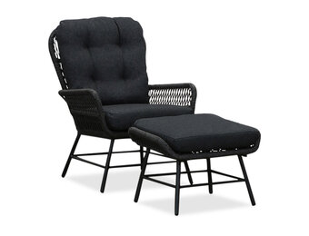 Dex loungestoel tuin met voetenbank | touw + aluminium | Lava Grey