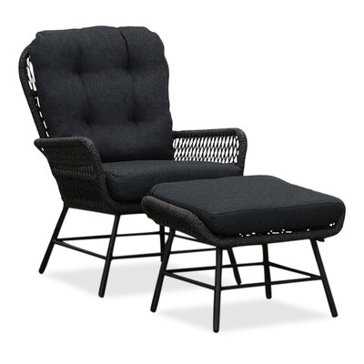 Dex loungestoel tuin met voetenbank | touw + aluminium | Lava Grey