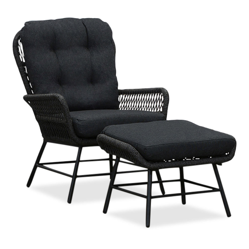 Dex loungestoel tuin incl. voetenbank | touw + aluminium | Lava Grey