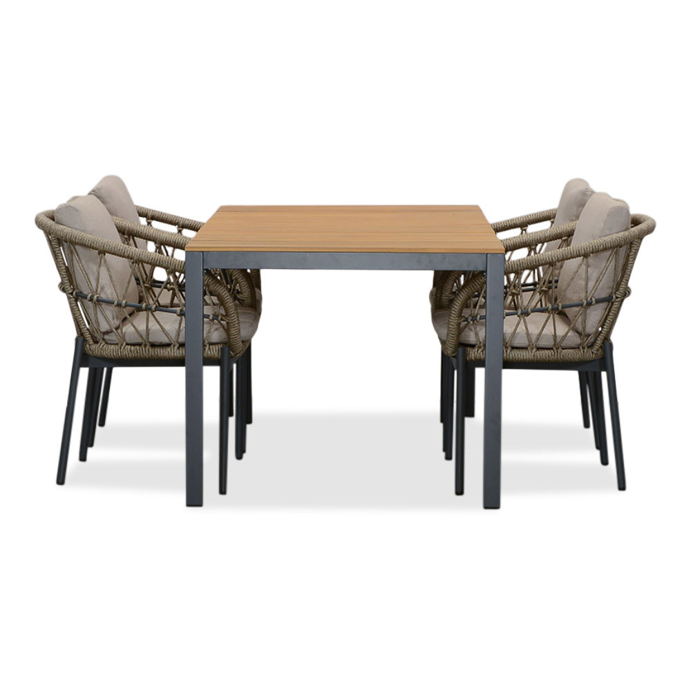 Delta/Dakota beige/antraciet dining tuinset | 4 personen | teakhout + touw | 160cm