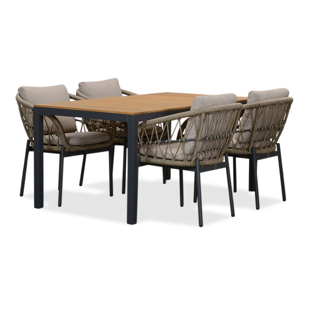 Delta/Dakota beige/antraciet dining tuinset | 4 personen | teakhout + touw | 160cm afbeelding