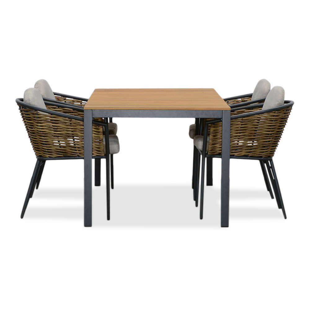 Delta/Lucca dining tuinset | 4 personen | teakhout + wicker | 160cm