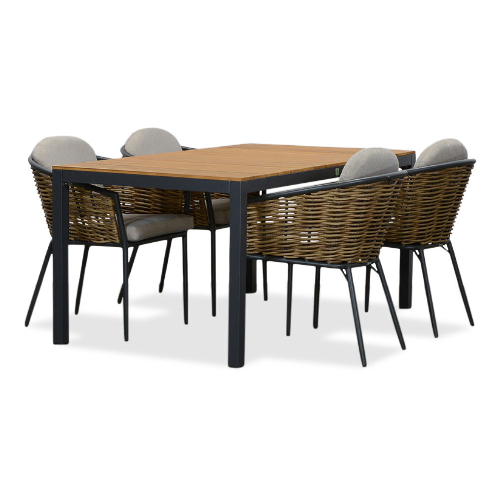 Delta/Lucca dining tuinset | 4 personen | teakhout + wicker | 160cm