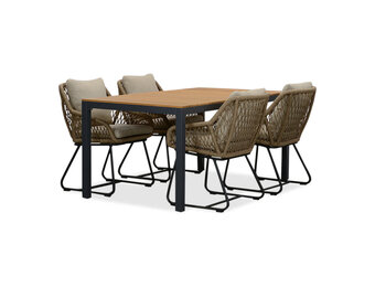 Delta/Portofino Sahara Dust dining tuinset | 4 personen | teakhout + touw | 160cm