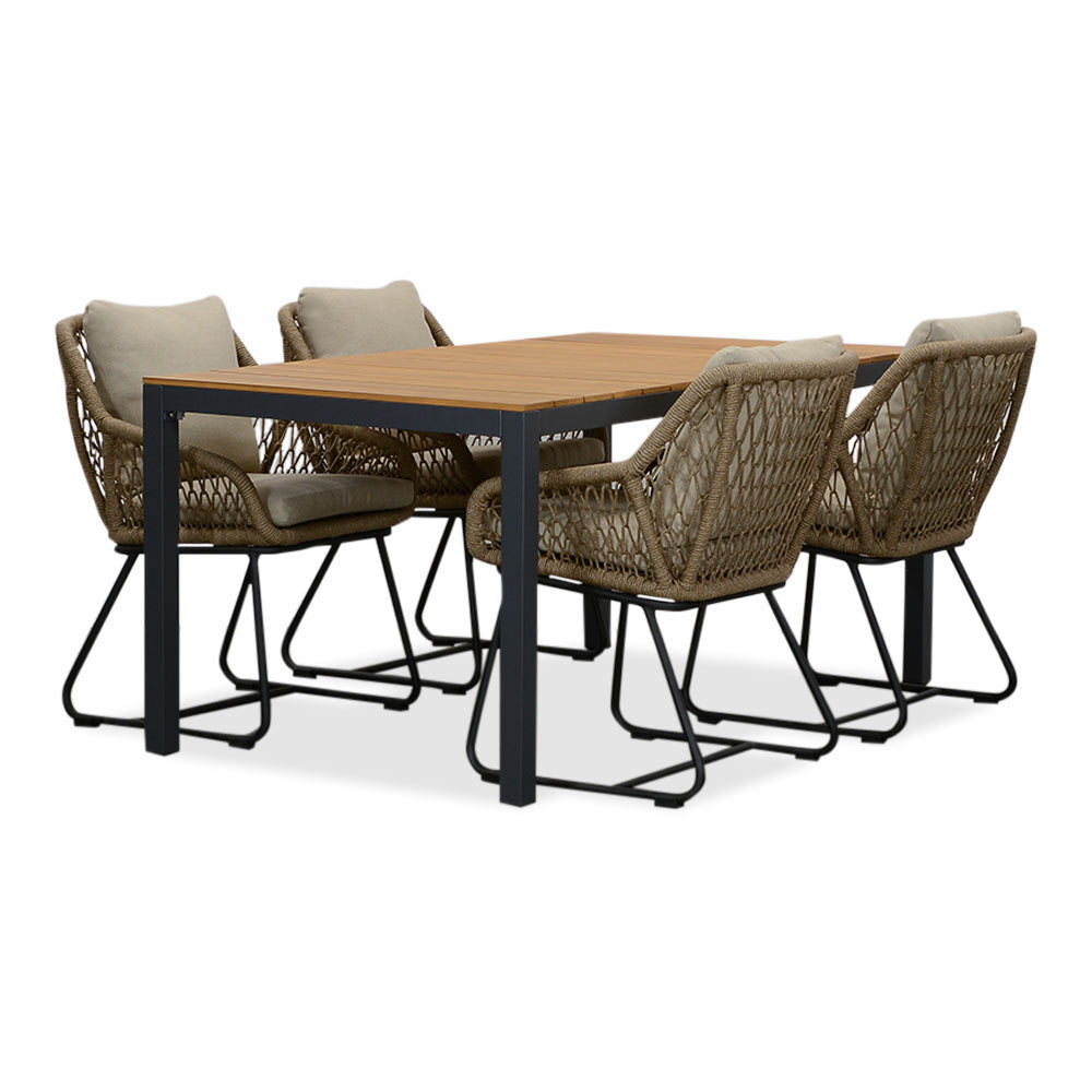 Delta/Portofino Sahara Dust dining tuinset | 4 personen | teakhout + touw | 160cm afbeelding
