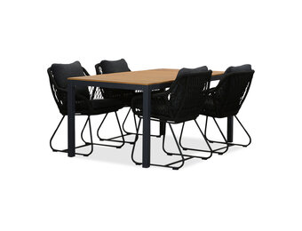 Delta/Portofino zwart dining tuinset | 4 personen | teakhout + touw | 160cm