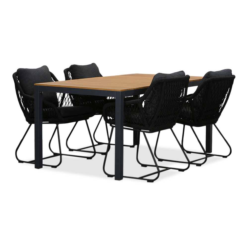 Delta/Portofino zwart dining tuinset | 4 personen | teakhout + touw | 160cm afbeelding