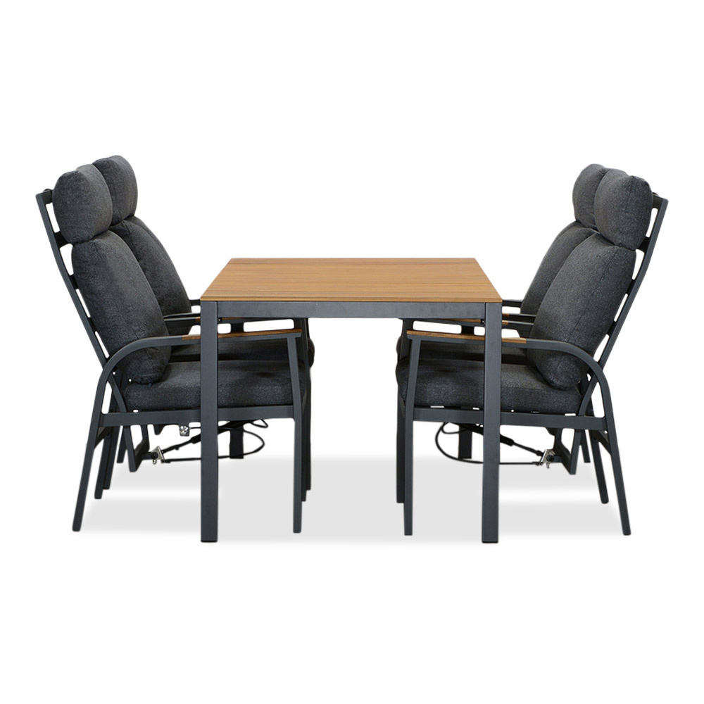 Delta/Annecy antraciet dining tuinset 5-delig | teakhout + aluminium | 160cm