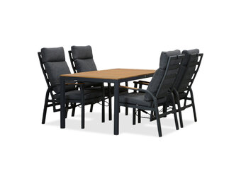 Delta/Annecy antraciet dining tuinset | 4 personen | teakhout + aluminium | 160cm