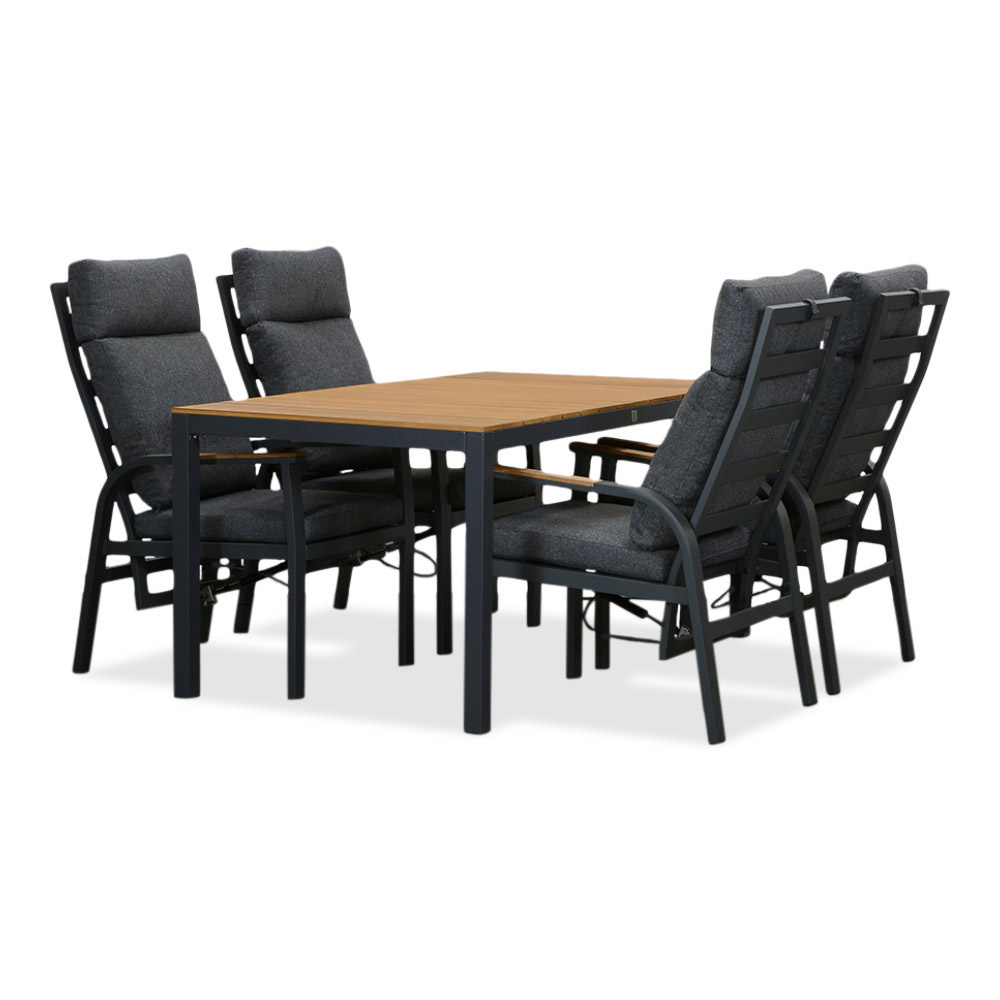 Delta/Annecy antraciet dining tuinset 5-delig | teakhout + aluminium | 160cm