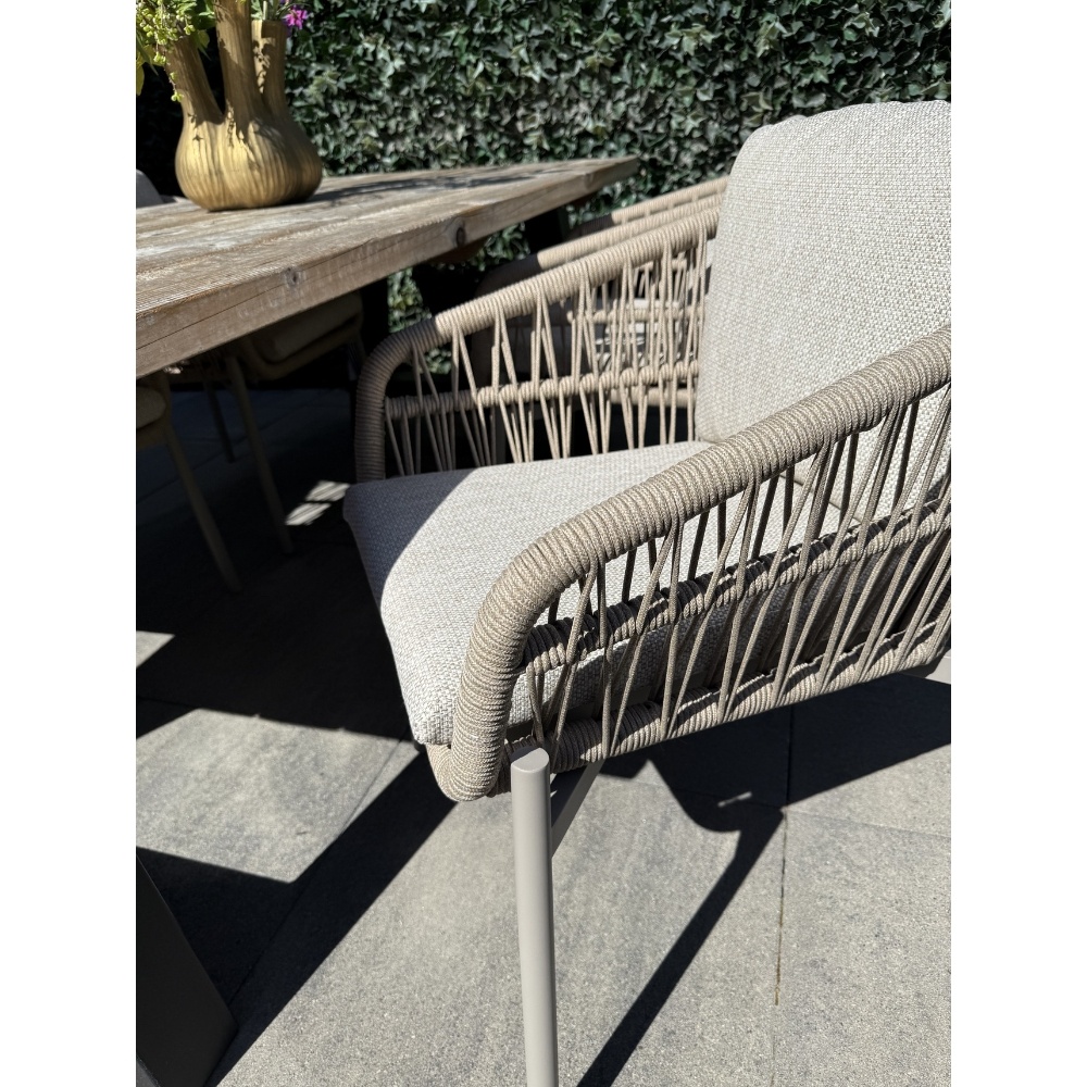 Rico dining tuinstoel set van 8 | aluminium + touw | zand