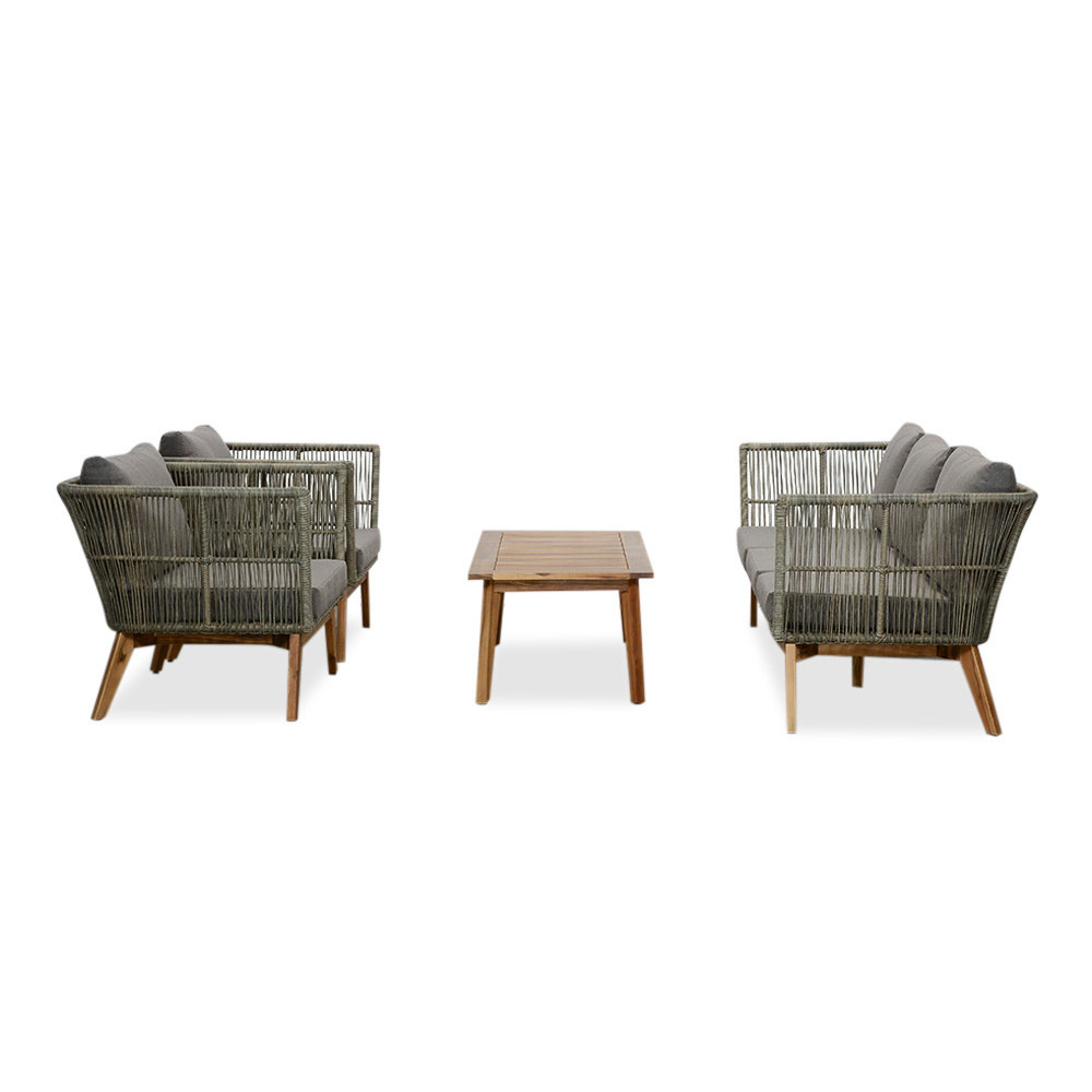 Lissabon stoel-bank loungeset 5 personen | wicker + hardhout | Misty Grey | 4-delig