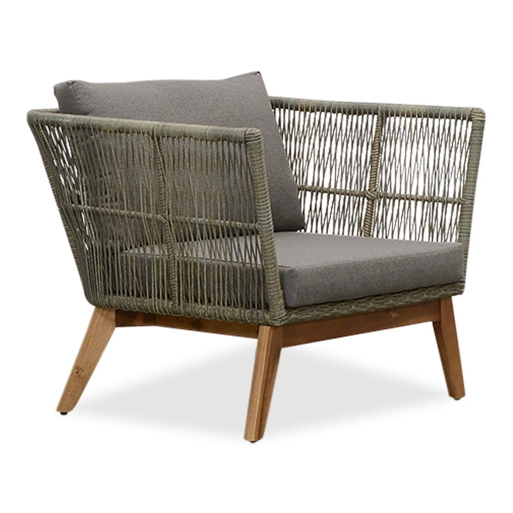 Lissabon stoel-bank loungeset 5 personen | wicker + hardhout | Misty Grey | 4-delig