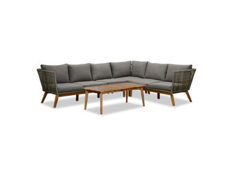 Lissabon hoek loungeset 6 personen | wicker + hardhout | Misty Grey | 4-delig - 276x226cm
