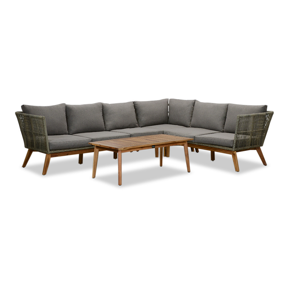 Lissabon hoek loungeset 6 personen | wicker + hardhout | Misty Grey | 4-delig - 276x226cm