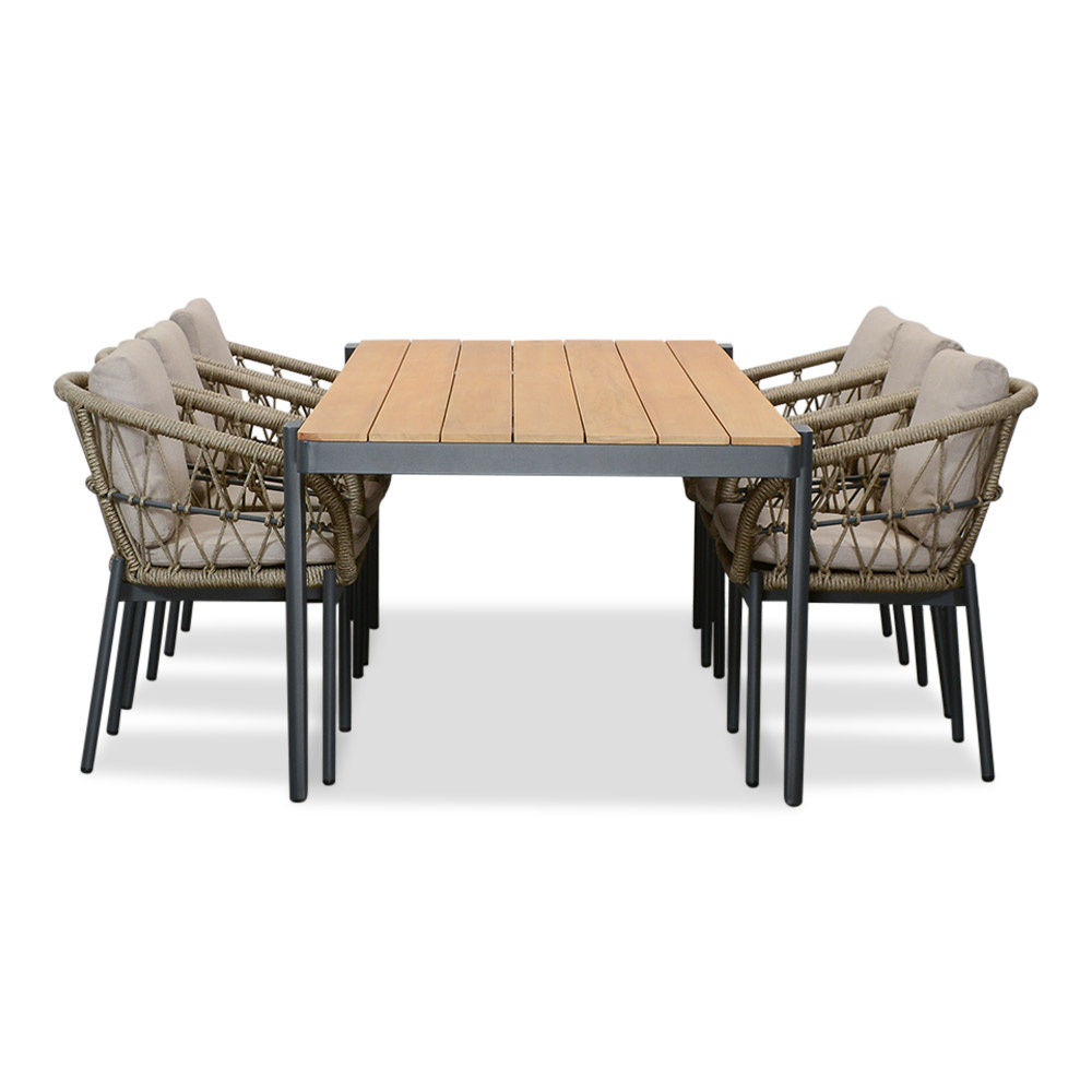 Vigo/Dakota beige/antraciet dining tuinset | 6 personen | teakhout + touw | 260cm