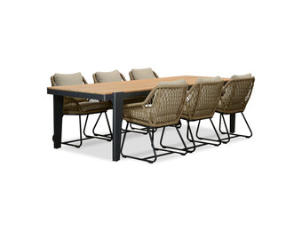 Vigo/Portofino Sahara Dust dining tuinset | 6 personen | teakhout + touw | 260cm