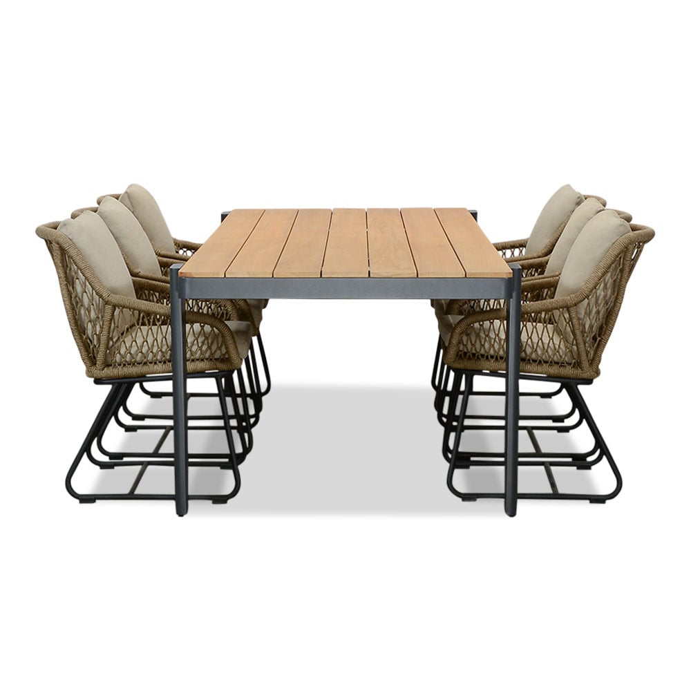 Vigo/Portofino Sahara Dust dining tuinset 7-delig | teakhout + touw | 260cm