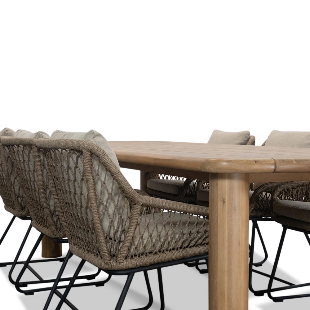 Vigo/Portofino Sahara Dust dining tuinset 7-delig | teakhout + touw | 260cm