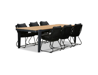 Vigo/Portofino zwart dining tuinset | 6 personen | teakhout + touw | 260cm