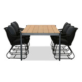Vigo/Portofino zwart dining tuinset | 6 personen | teakhout + touw | 260cm