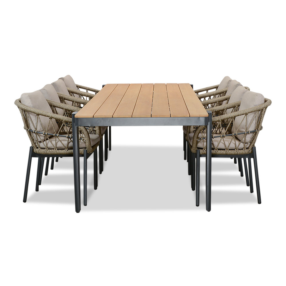 Vigo/Dakota beige/antraciet dining tuinset | 8 personen | teakhout + touw | 320cm