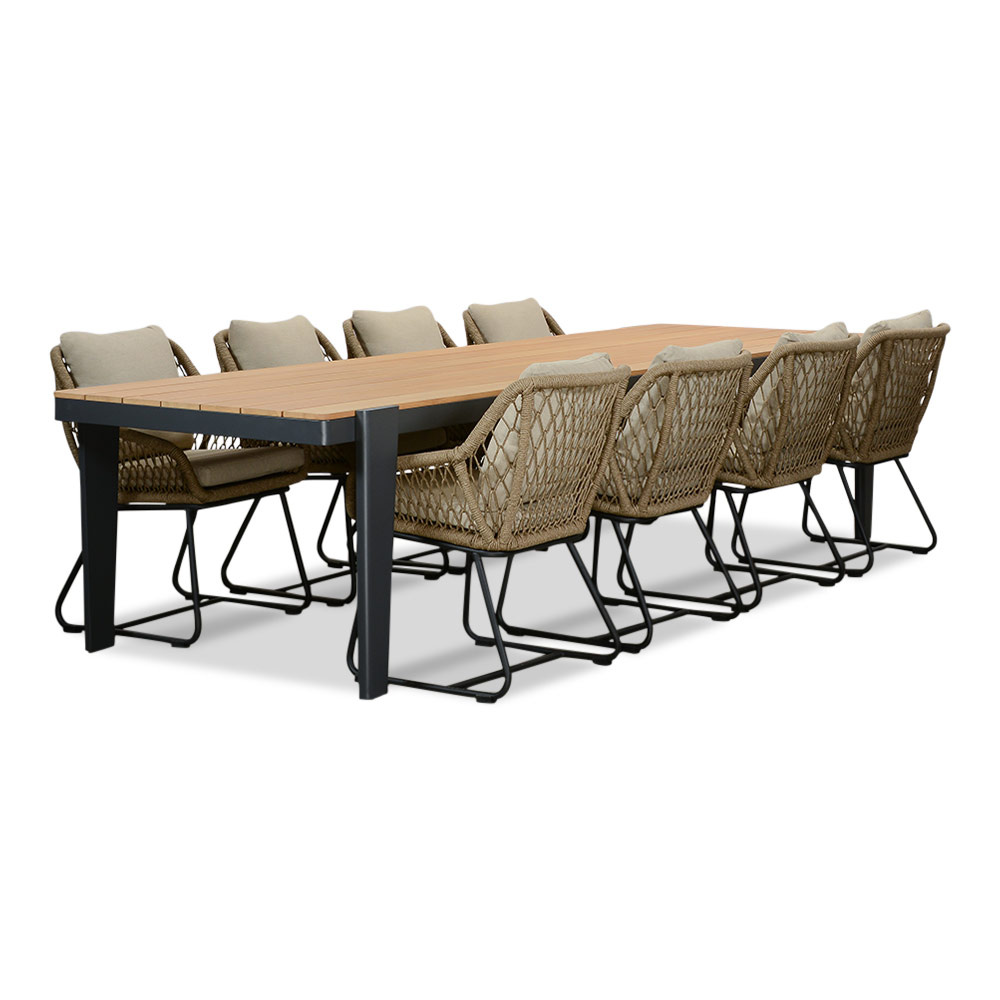 Vigo/Portofino Sahara Dust dining tuinset | 8 personen | teakhout + touw | 320cm