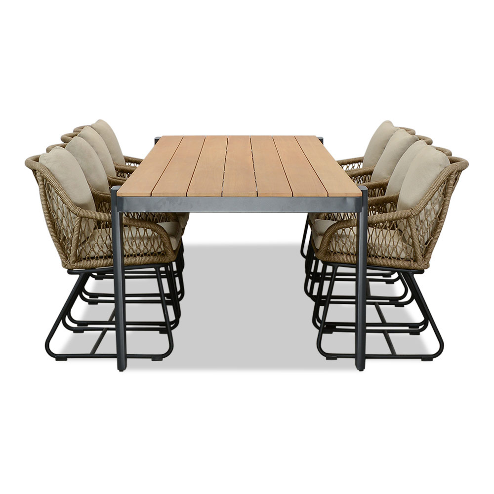 Vigo/Portofino Sahara Dust dining tuinset | 8 personen | teakhout + touw | 320cm