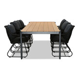 Vigo/Portofino zwart dining tuinset | 8 personen | teakhout + touw | 320cm