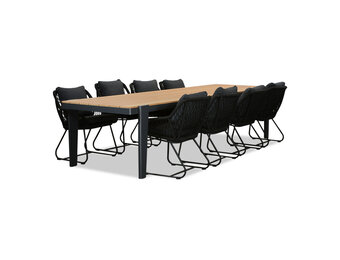 Vigo/Portofino zwart dining tuinset | 8 personen | teakhout + touw | 320cm