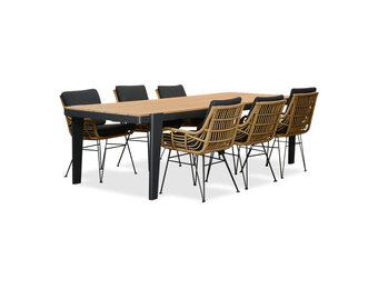 Vigo/Carlos antraciet dining tuinset | 6 personen | teakhout + wicker | 260cm