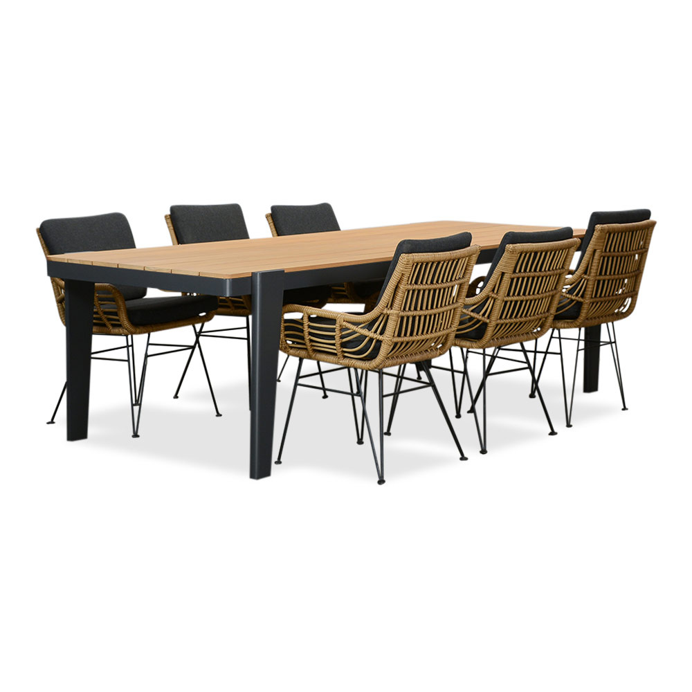 Vigo/Carlos antraciet dining tuinset | 6 personen | teakhout + wicker | 260cm afbeelding