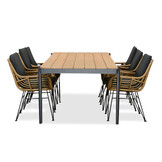 Vigo/Carlos antraciet dining tuinset | 6 personen | teakhout + wicker | 260cm