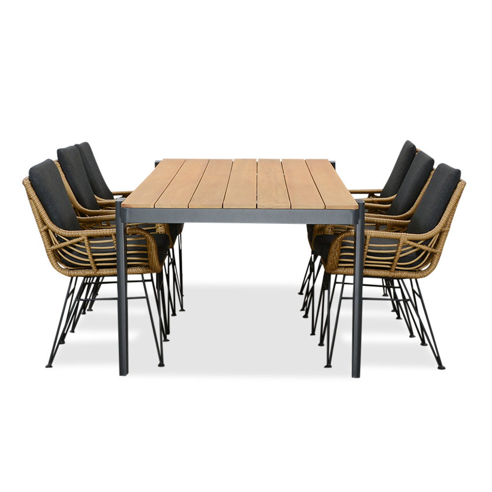 Vigo/Carlos antraciet dining tuinset 7-delig | teakhout + wicker | 260cm