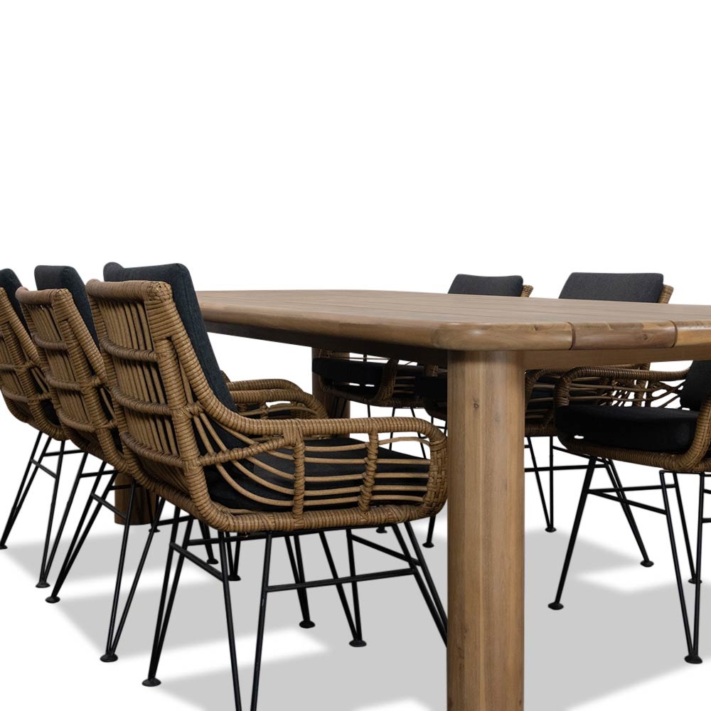 Vigo/Carlos antraciet dining tuinset 7-delig | teakhout + wicker | 260cm