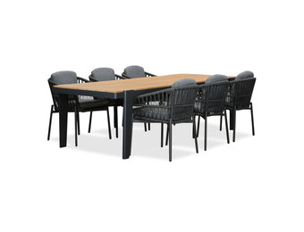 Vigo/Rico charcoal dining tuinset | 6 personen | teakhout + aluminium | 260cm