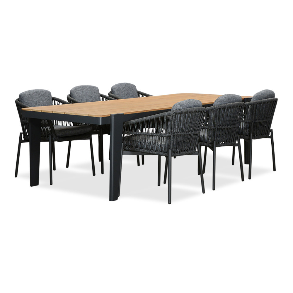 Vigo/Rico charcoal dining tuinset | 6 personen | teakhout + aluminium | 260cm