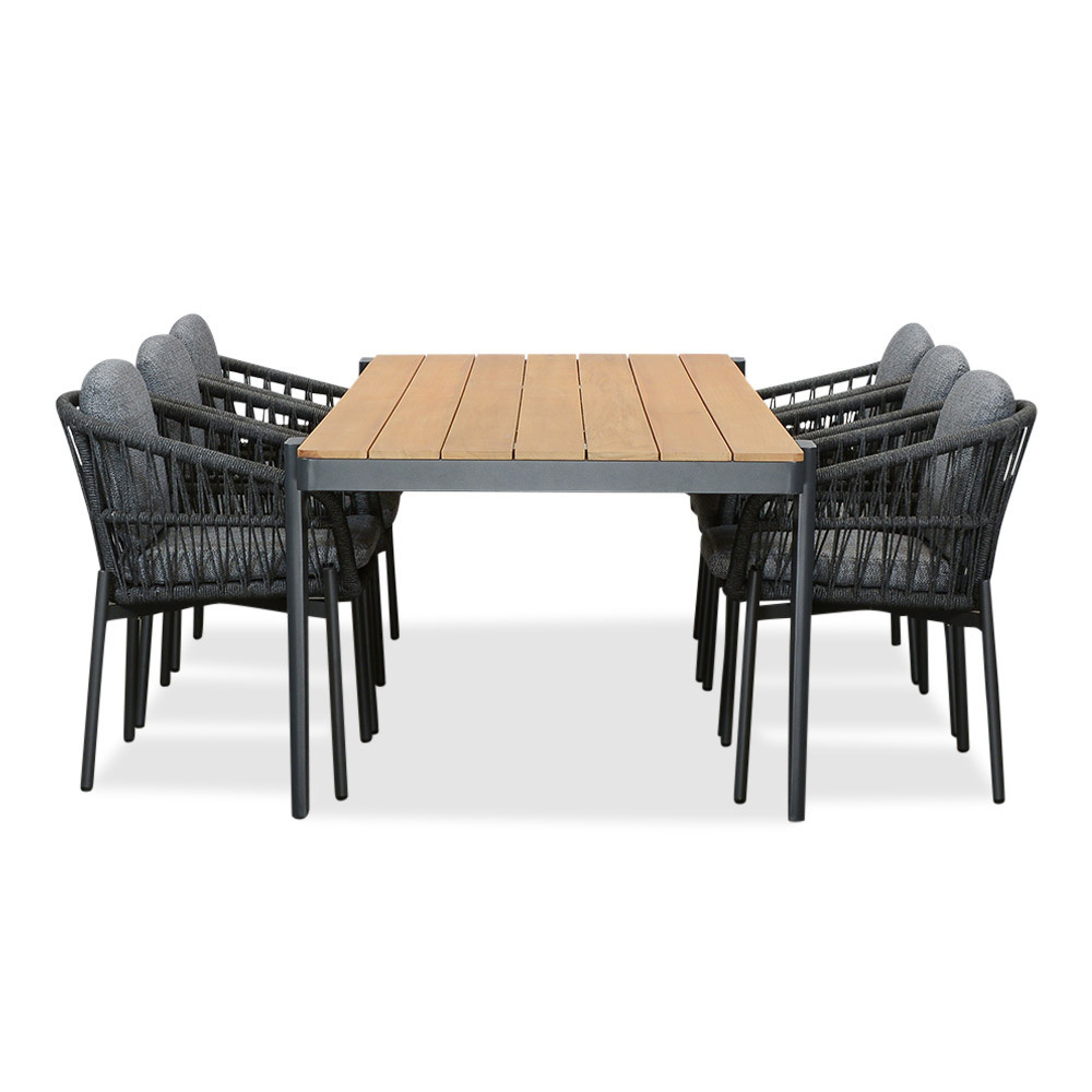 Vigo/Rico charcoal dining tuinset | 6 personen | teakhout + aluminium | 260cm
