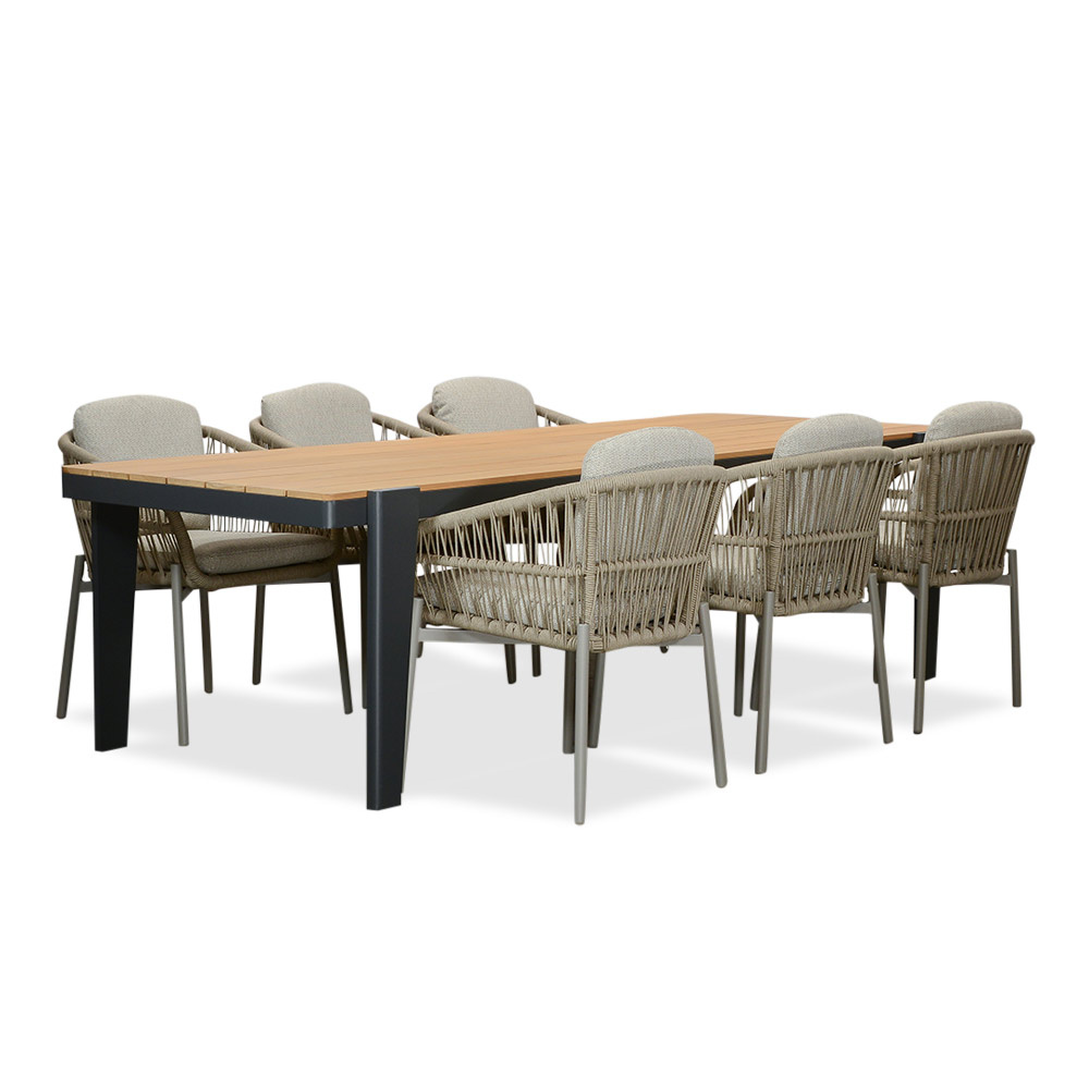 Vigo/Rico zand dining tuinset | 6 personen | teakhout + aluminium | 260cm