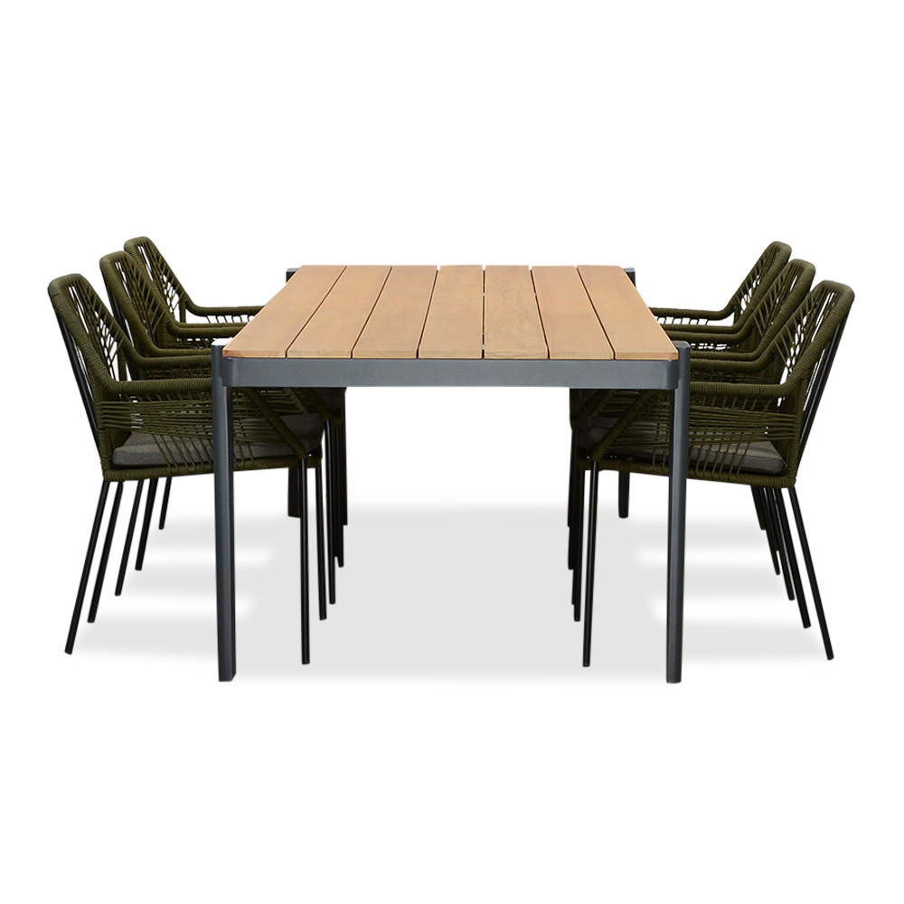 Vigo/Seville olijfgroen dining tuinset | 6 personen | teakhout + aluminium | 260cm