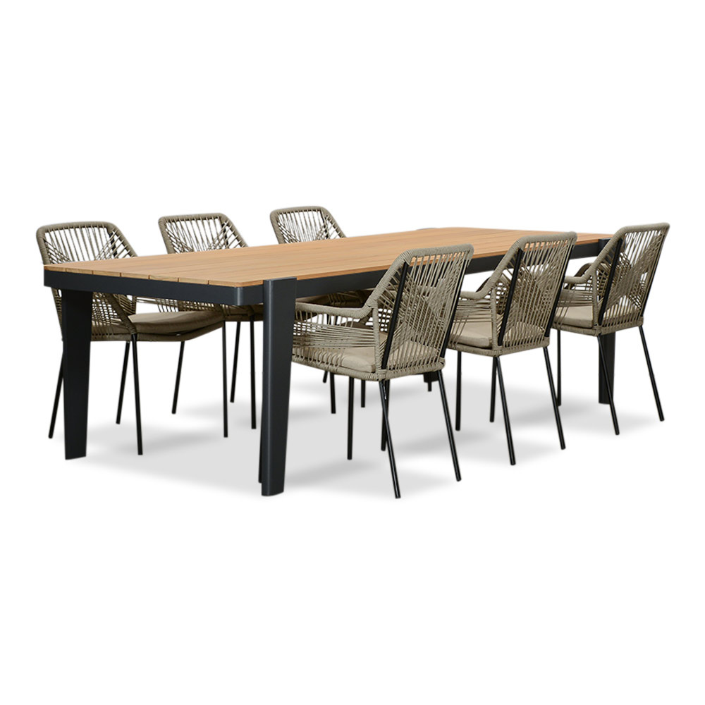Vigo/Seville zand dining tuinset | 6 personen | teakhout + aluminium | 260cm