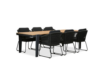 Vigo/Tulum Lava Grey dining tuinset | 6 personen | teakhout + touw | 260cm