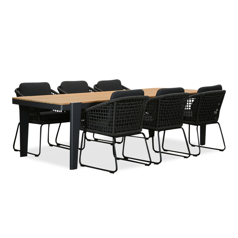 Vigo/Tulum Lava Grey dining tuinset | 6 personen | teakhout + touw | 260cm afbeelding