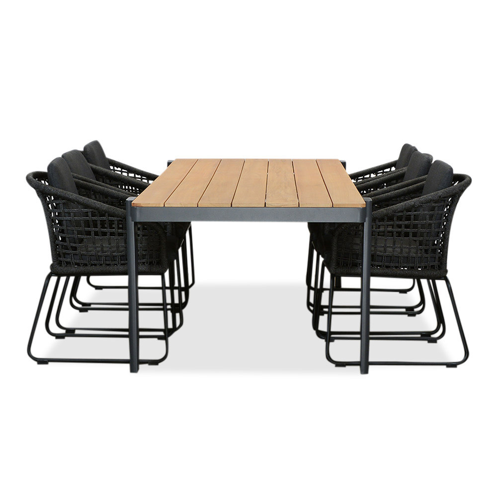 Vigo/Tulum Lava Grey dining tuinset | 6 personen | teakhout + touw | 260cm