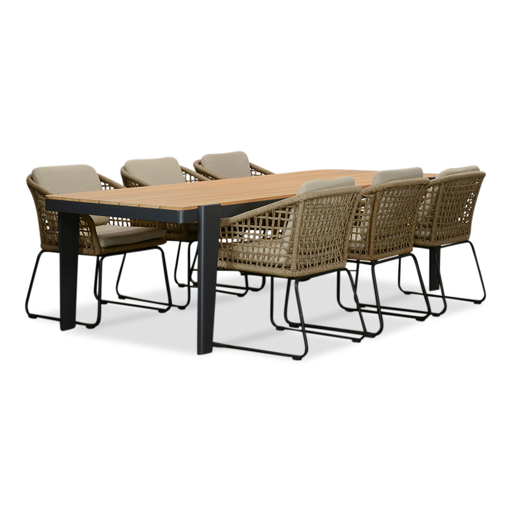 Vigo/Tulum Sahara Dust dining tuinset | 6 personen | teakhout + touw | 260cm afbeelding