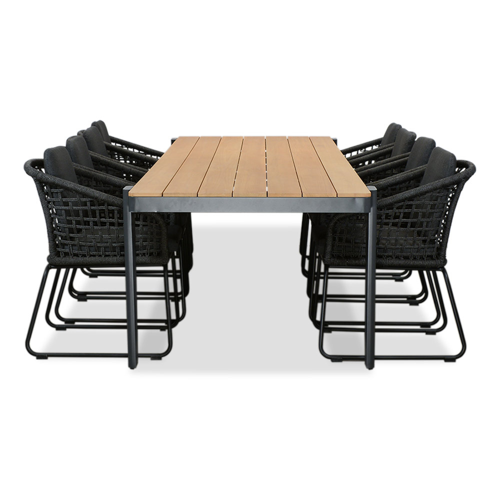 Vigo/Tulum Lava Grey dining tuinset | 8 personen | teakhout + touw | 320cm