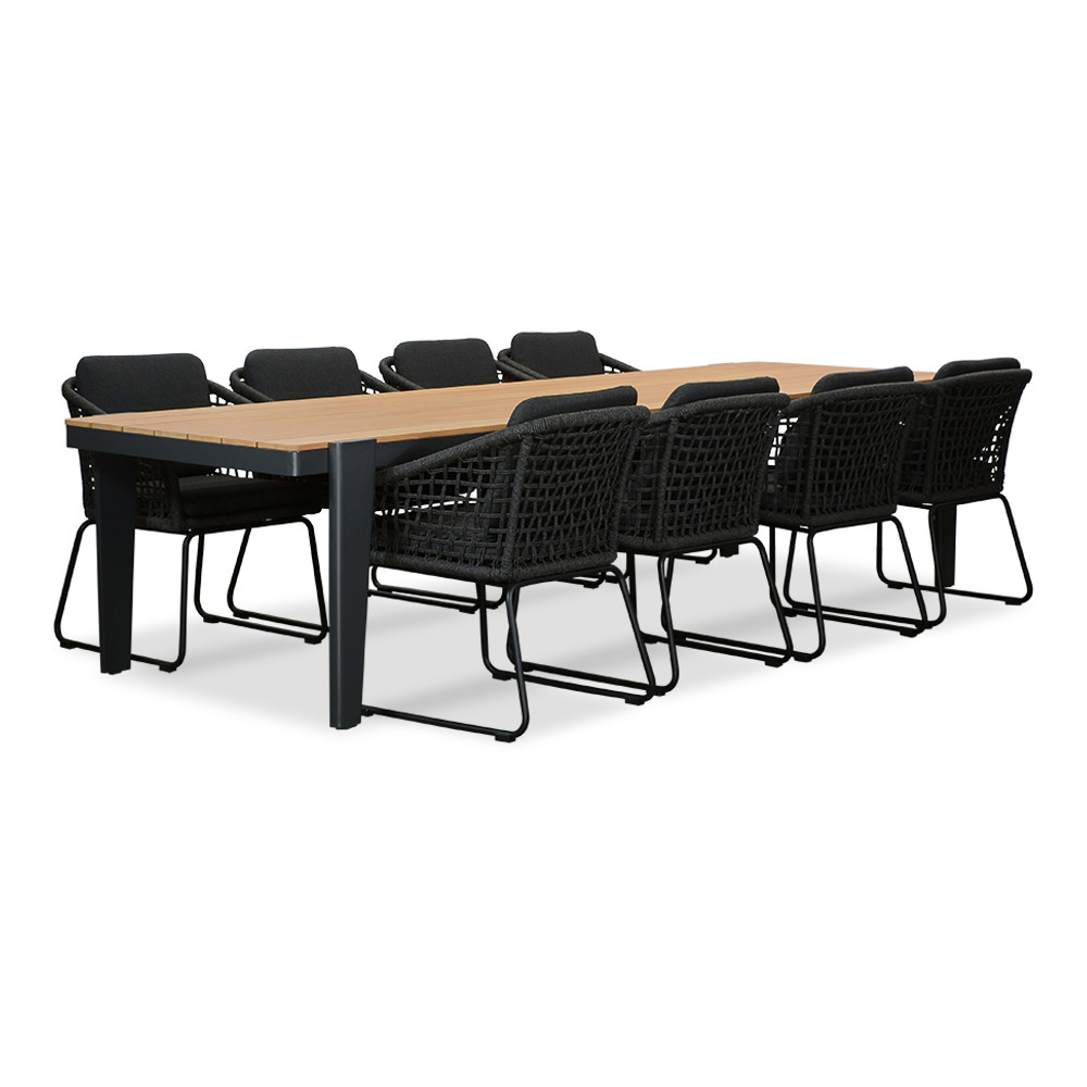 Vigo/Tulum Lava Grey dining tuinset | 8 personen | teakhout + touw | 320cm
