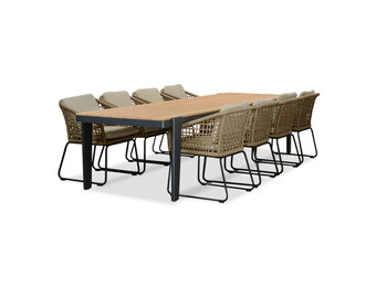 Vigo/Tulum Sahara Dust dining tuinset | 8 personen | teakhout + touw | 320cm